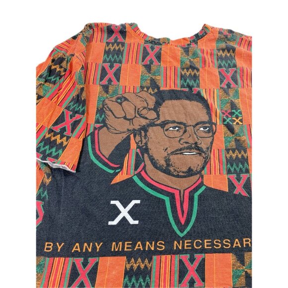 Vintage 90’s Malcolm X Rap T-Shirt 2 Sided Size XL Boxy Kacy Kente Cloth Rare - Picture 2 of 8